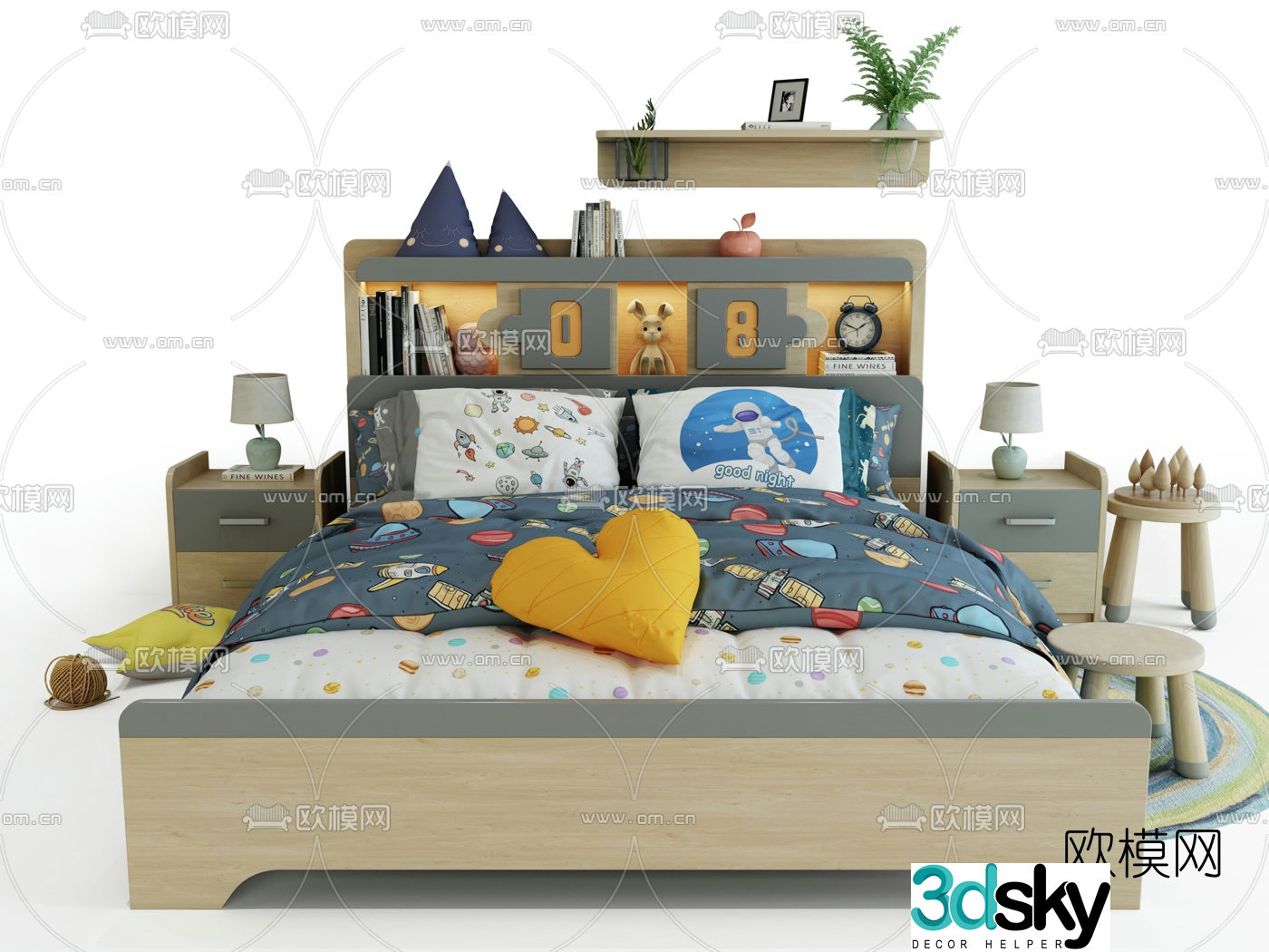 Modern children’s double bed 3d model