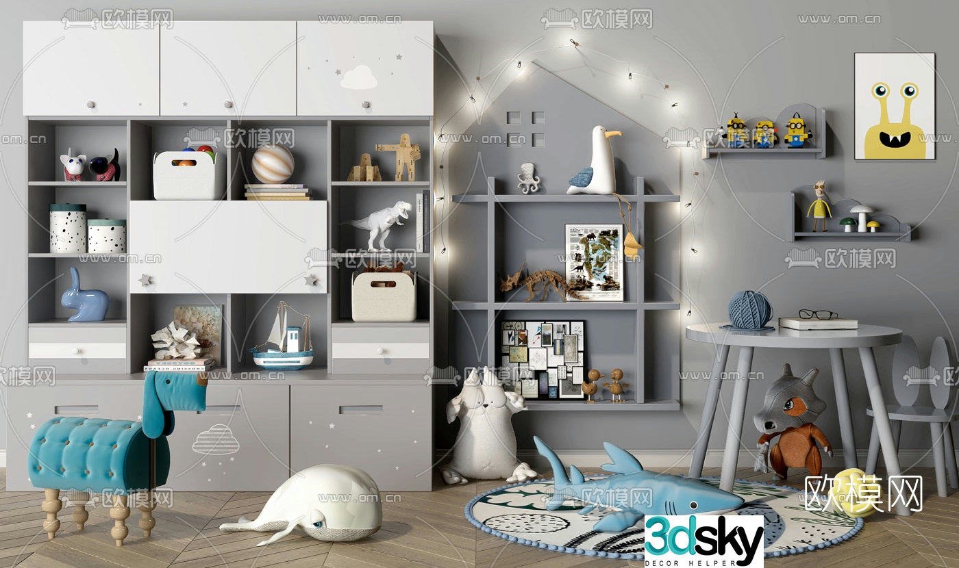 Nordic children’s bookcase children’s table and chair 3d model