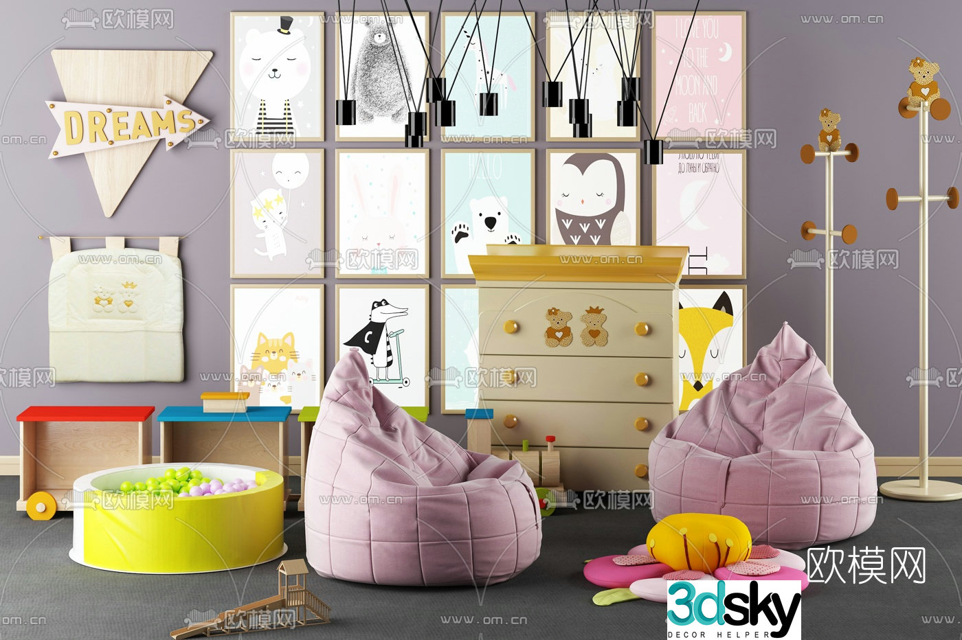 Modern children’s cabinet sofa toy 3d model