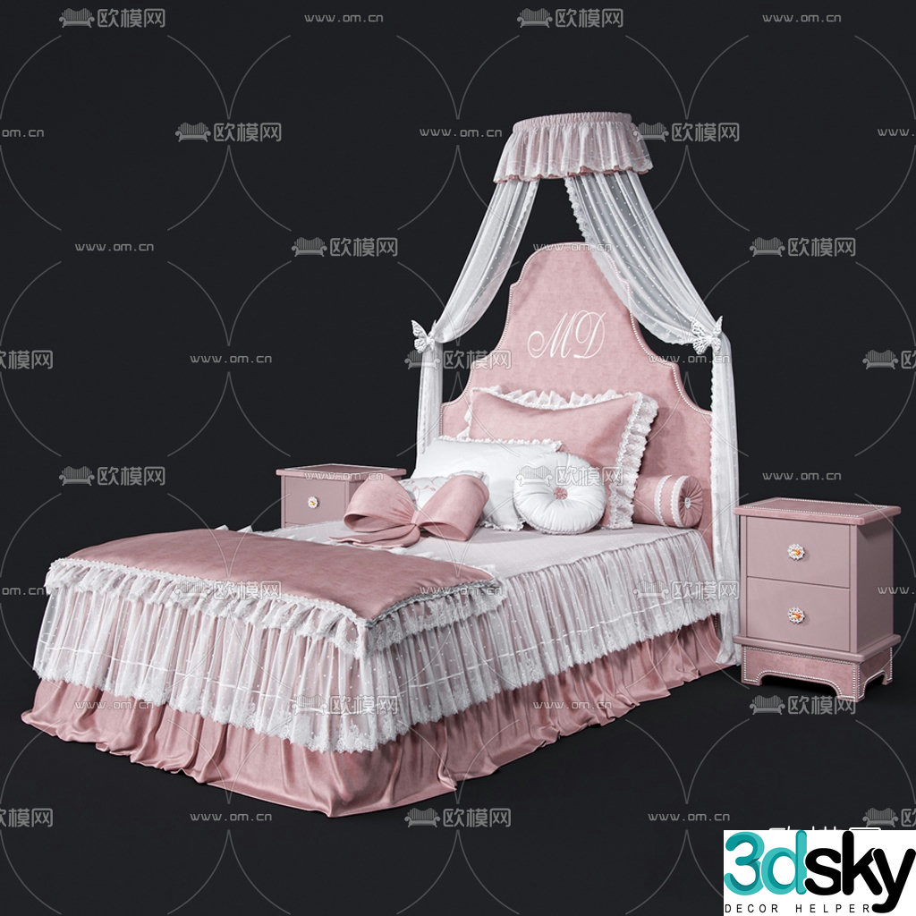 Jane European fabric princess bed 3d model
