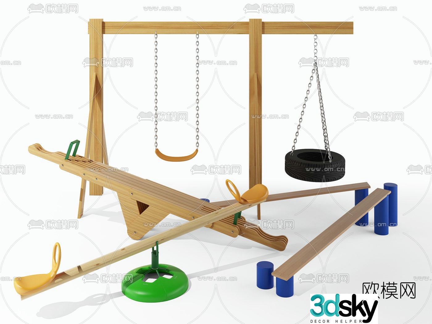 Modern swing seesaw ride 3d model