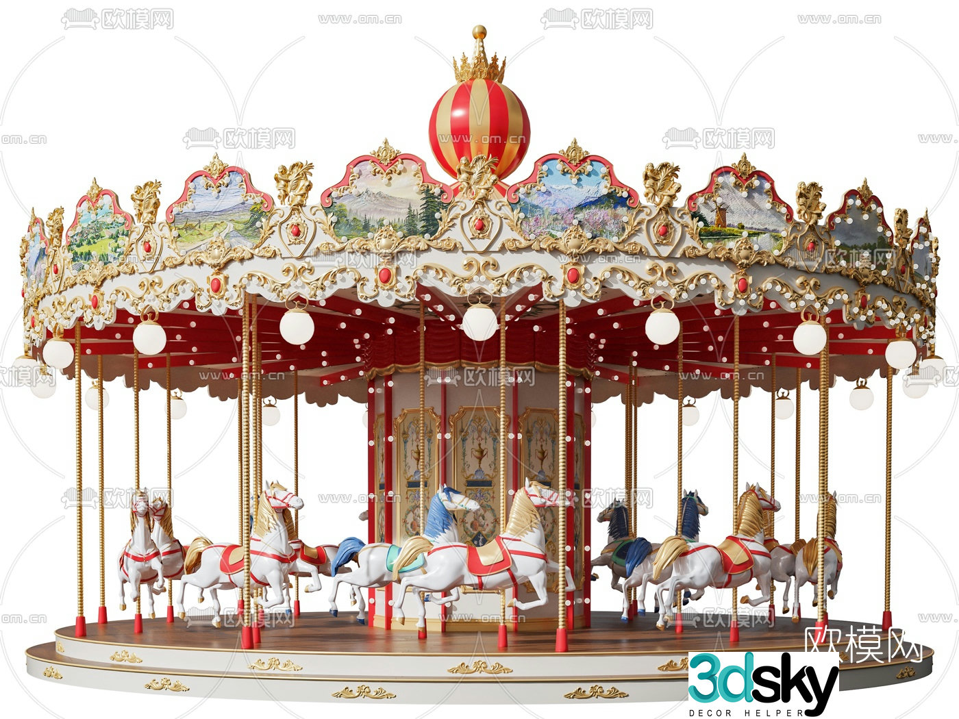 European carved carousel 3D model
