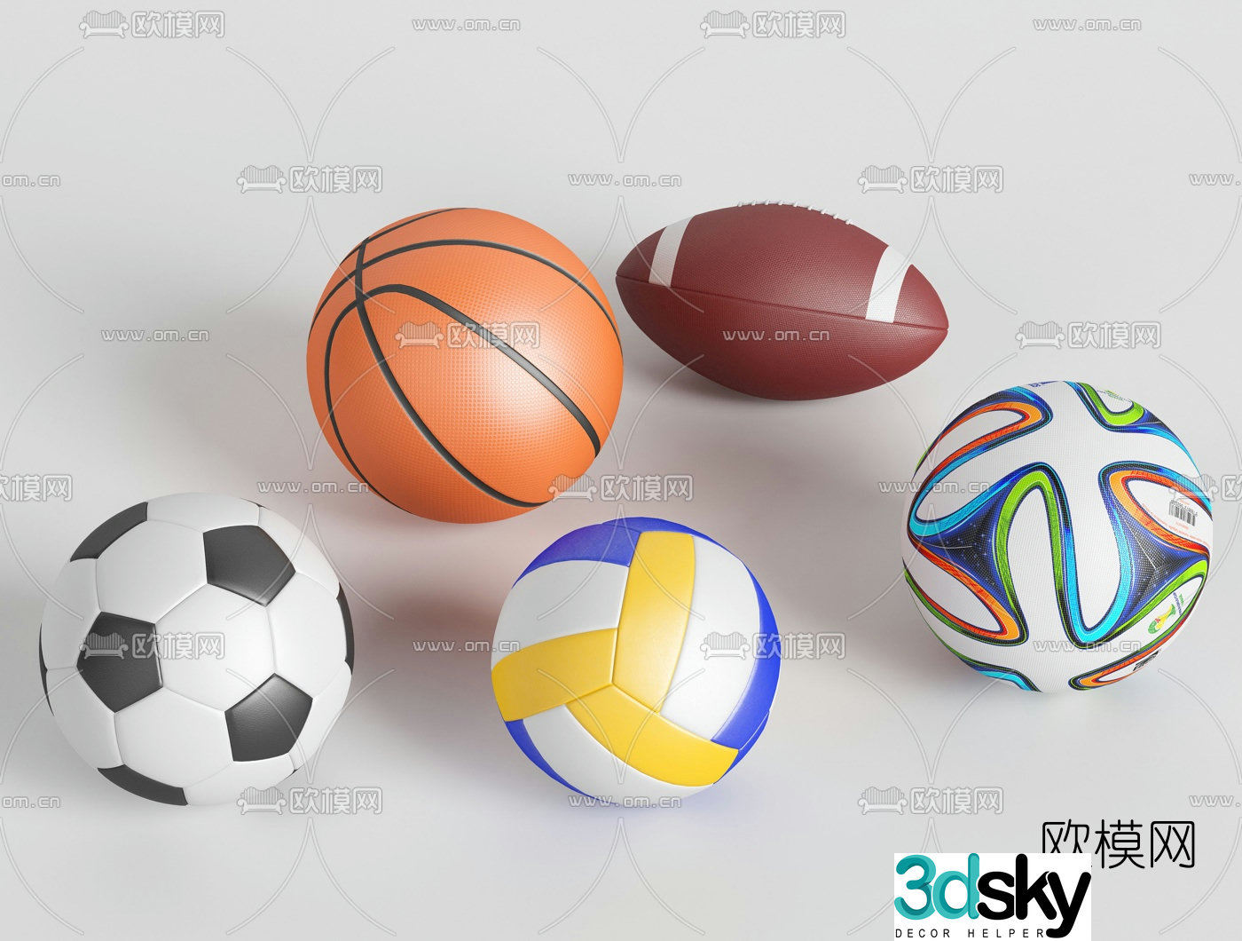 Modern football basketball rugby 3d model