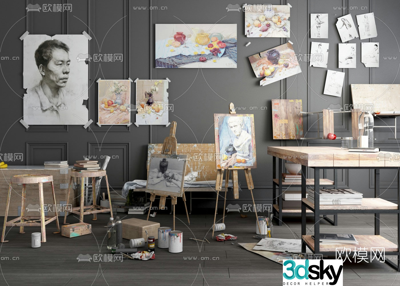 Modern art drawing board paint 3d model