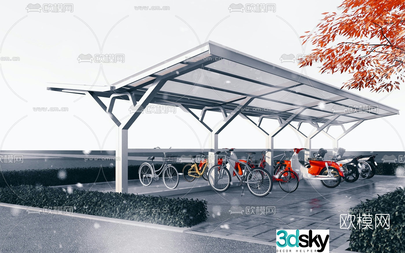 Modern bike shed 3d model