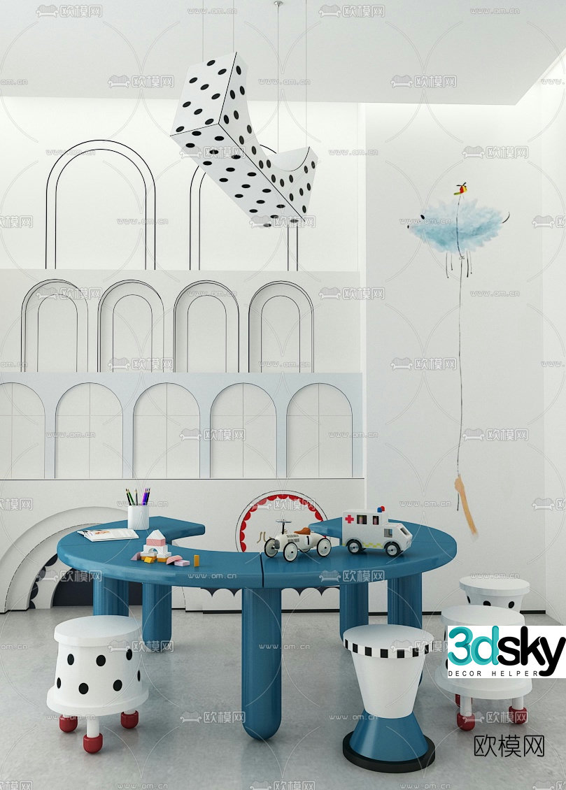 Puhui Design Modern Children’s Round Leisure Table and Chair 3D Model