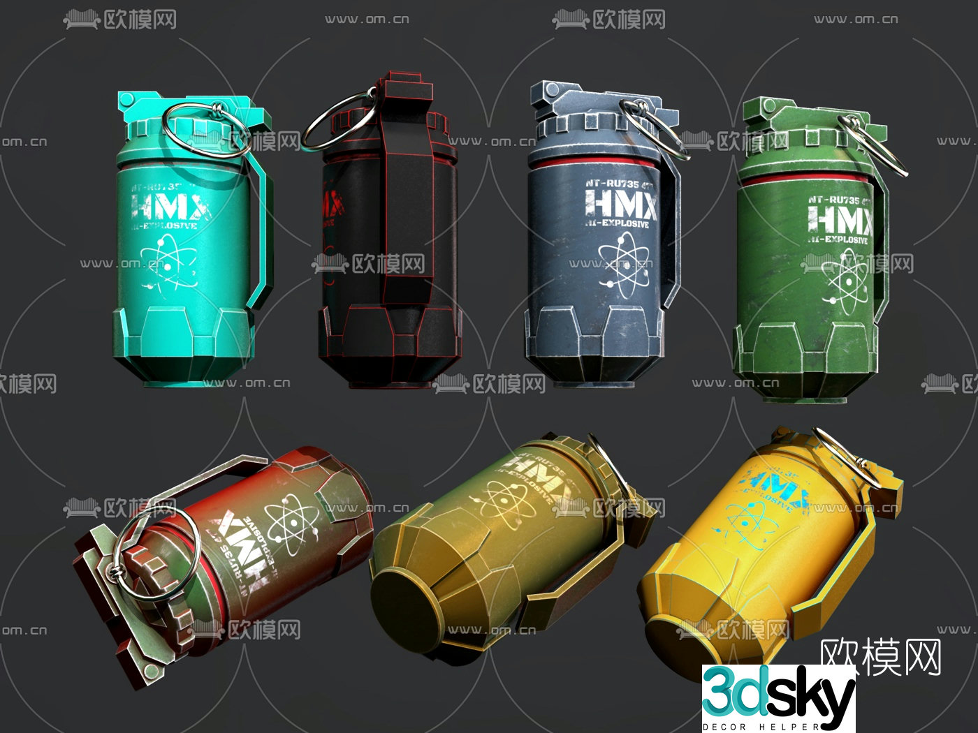 Modern grenade smoke bomb 3d model