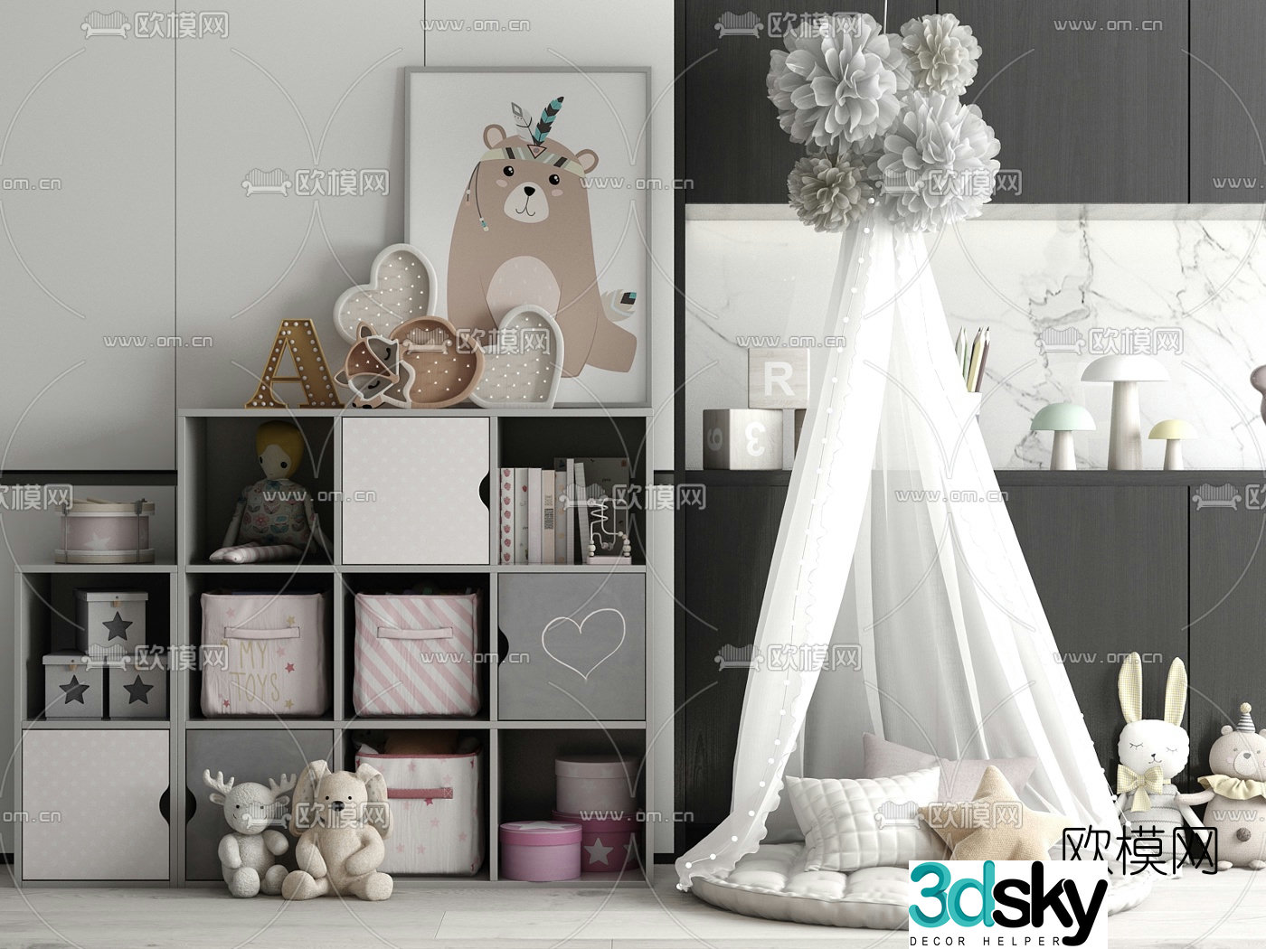 Modern children’s locker decorative cabinet cushion 3d model