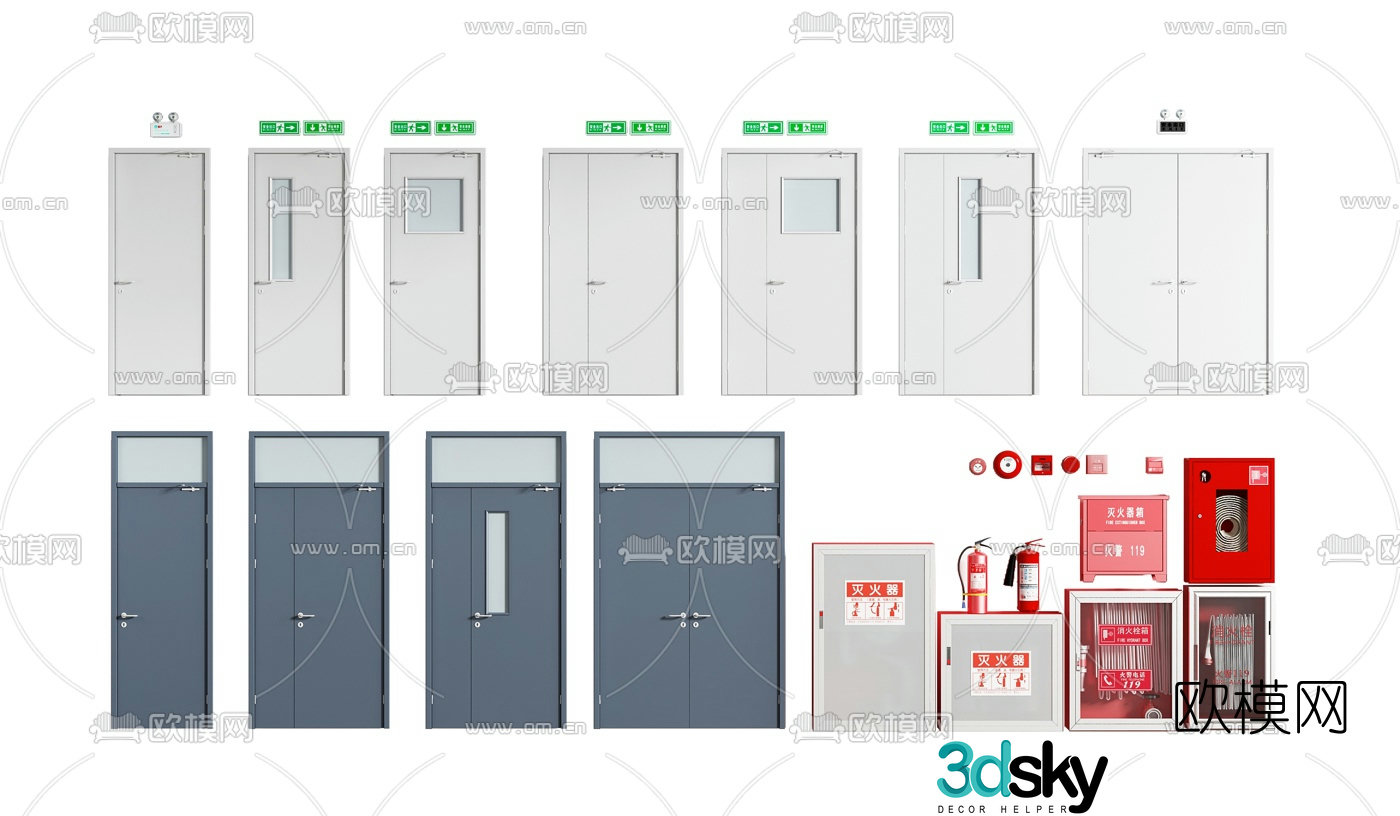 Modern fire door fire door fire hydrant fire extinguisher 3d model