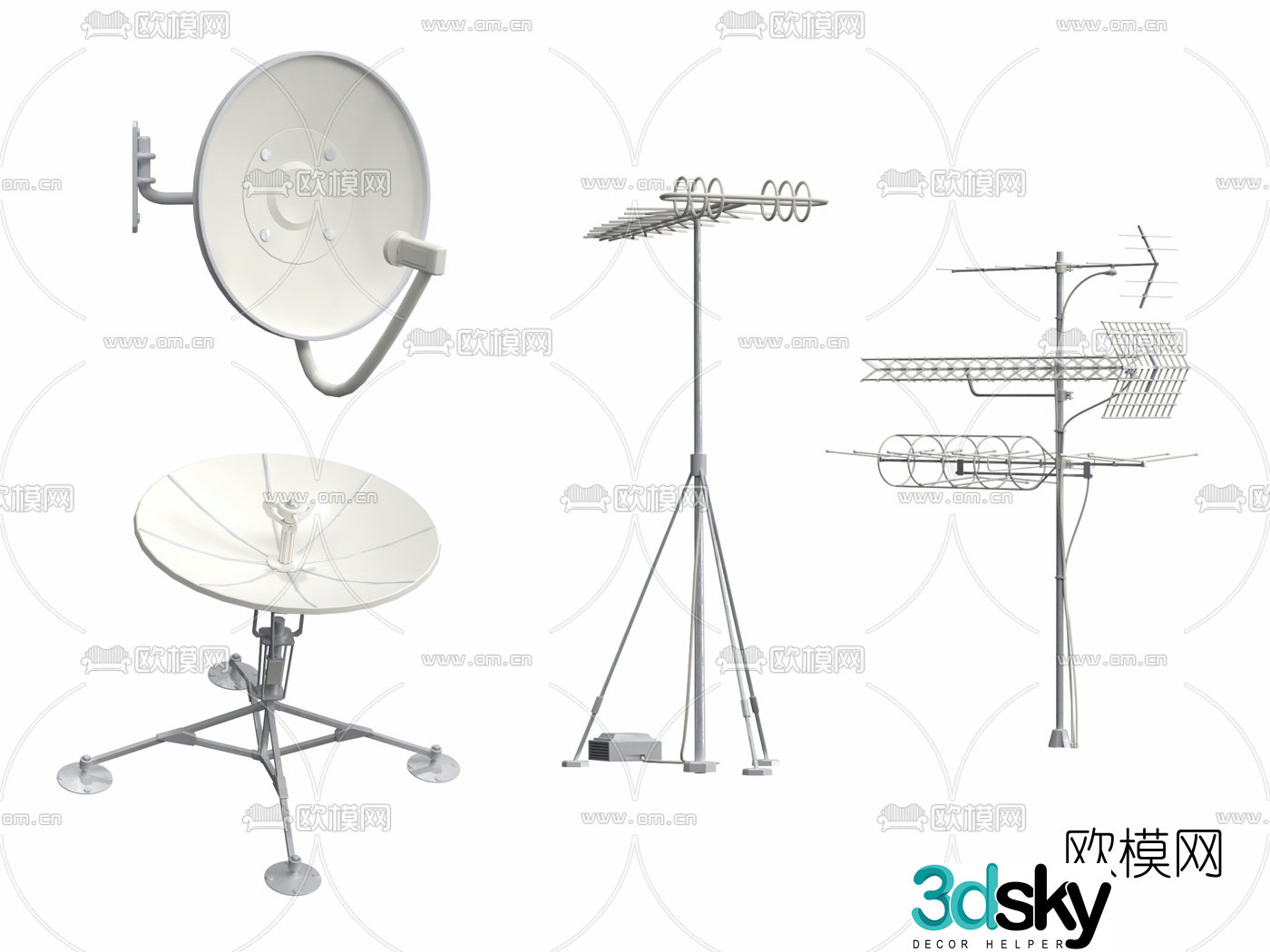 Modern TV antenna radar signal tower 3d model