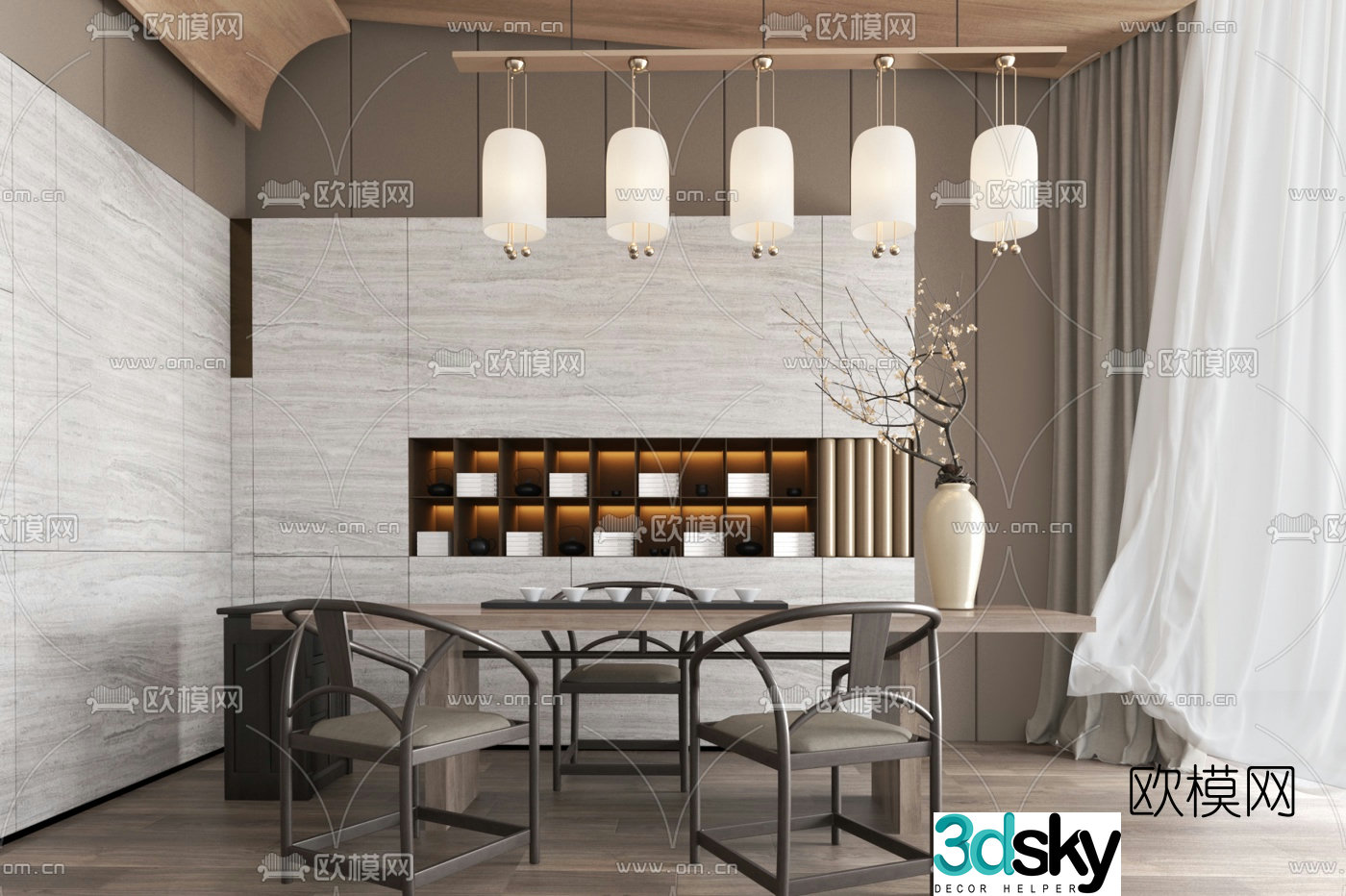 Huang Zhida Design New Chinese Tea Table and Chair 3D Model