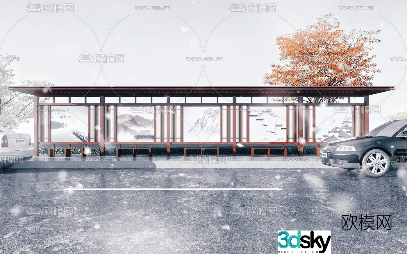New Chinese style bus shelter 3D model