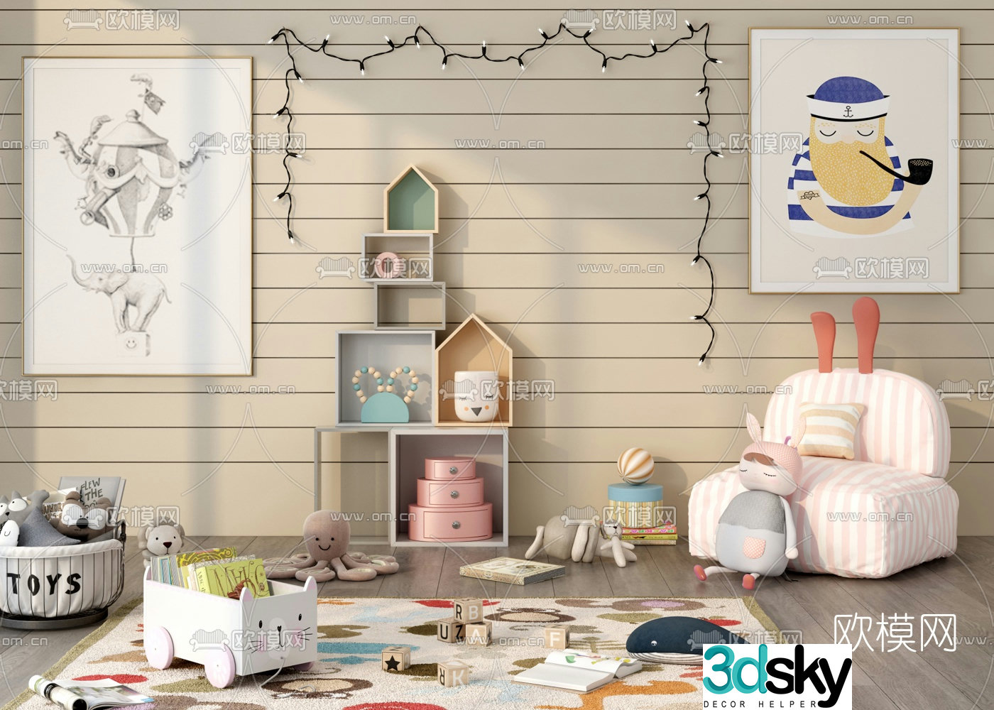 Nordic children’s sofa children’s cabinet 3d model