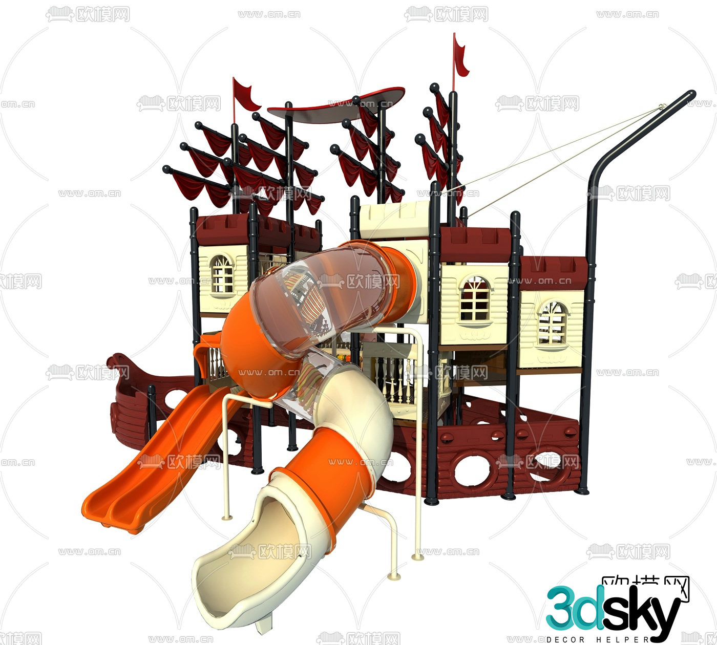 Modern children's pirate ship slide 3d model