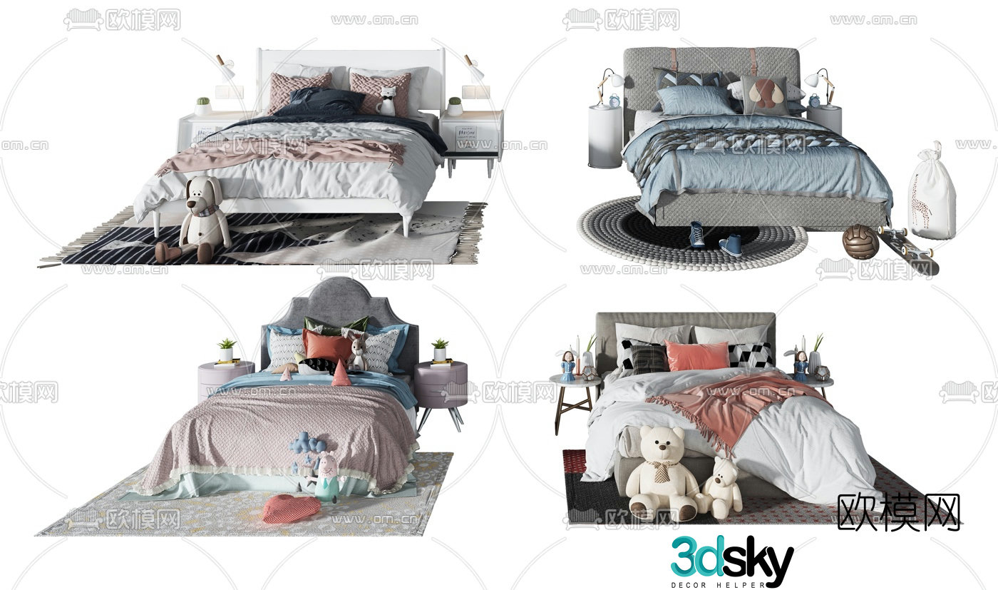 Modern fabric children’s bed 3d model