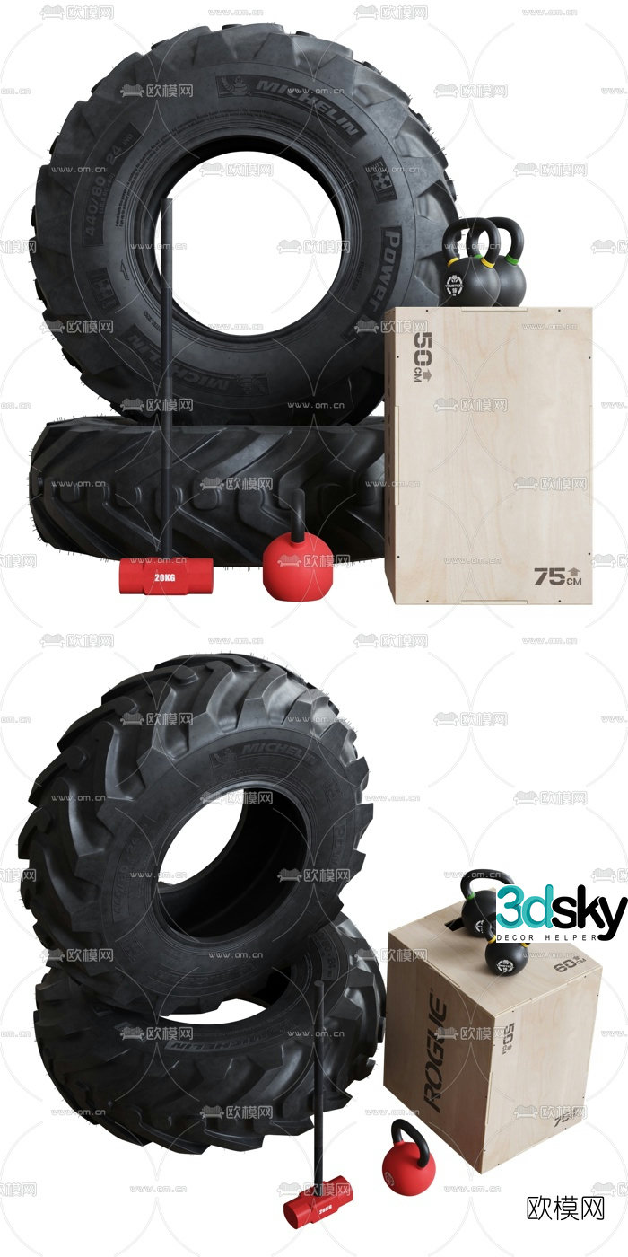 Modern tire sledge hammer fitness equipment 3d model
