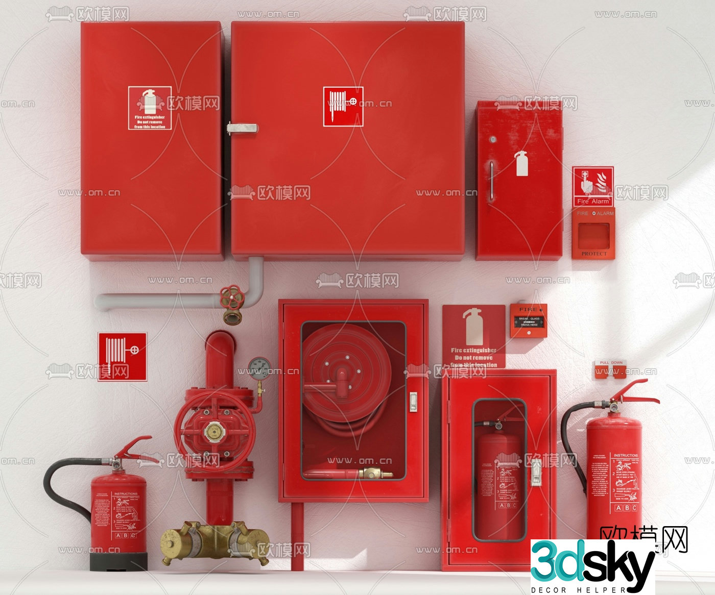 Modern fire hydrant fire extinguisher reel 3d model