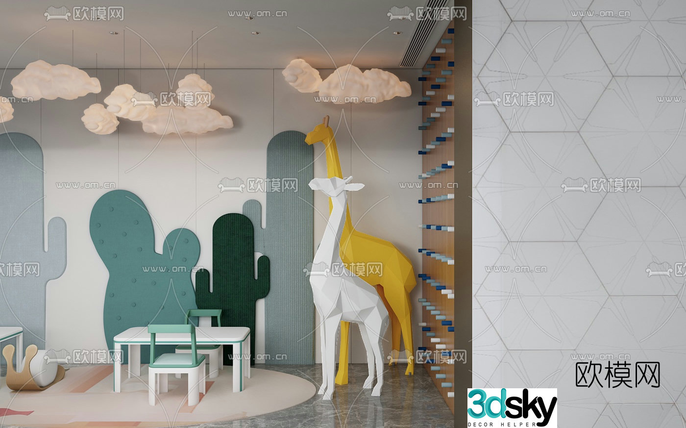Modern giraffe sculpture children’s table and chair 3d model