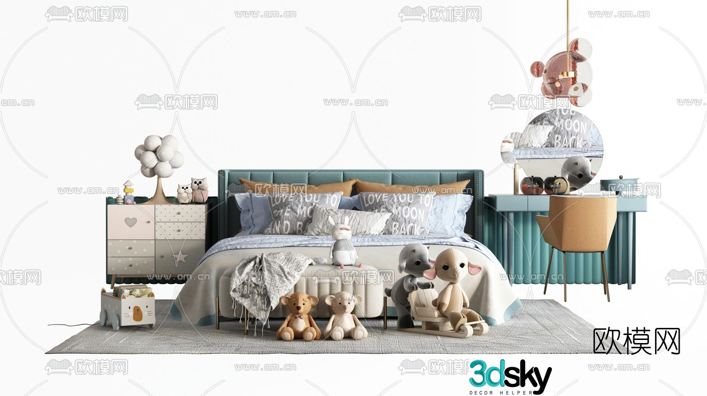 Modern children’s bed nightstand 3d model