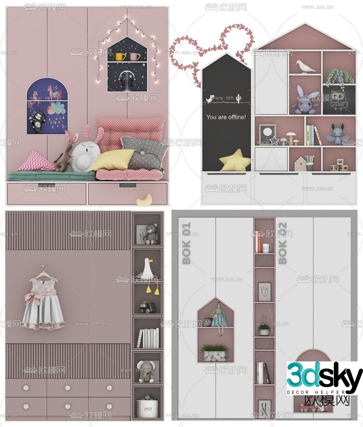 Nordic children’s bookcase wardrobe decorative cabinet 3d model