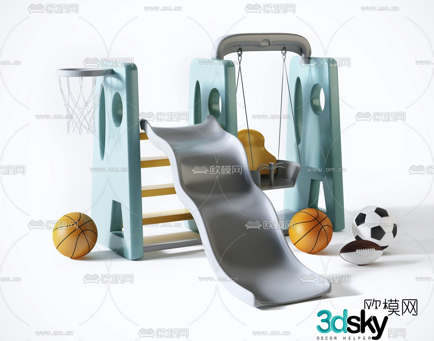 Modern children's slide swing 3d model