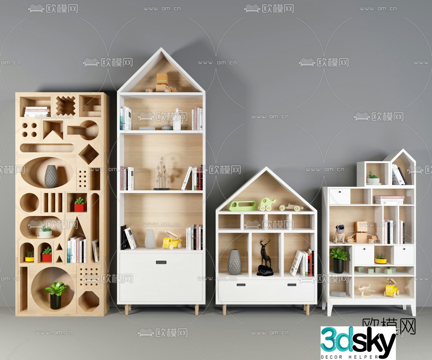 Modern children’s bookcase 3d model