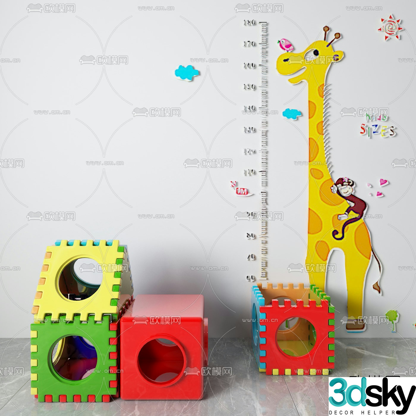 Modern child giraffe height ruler 3d model