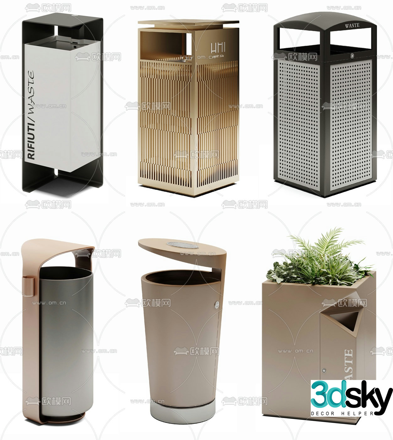 Modern public trash can 3d model