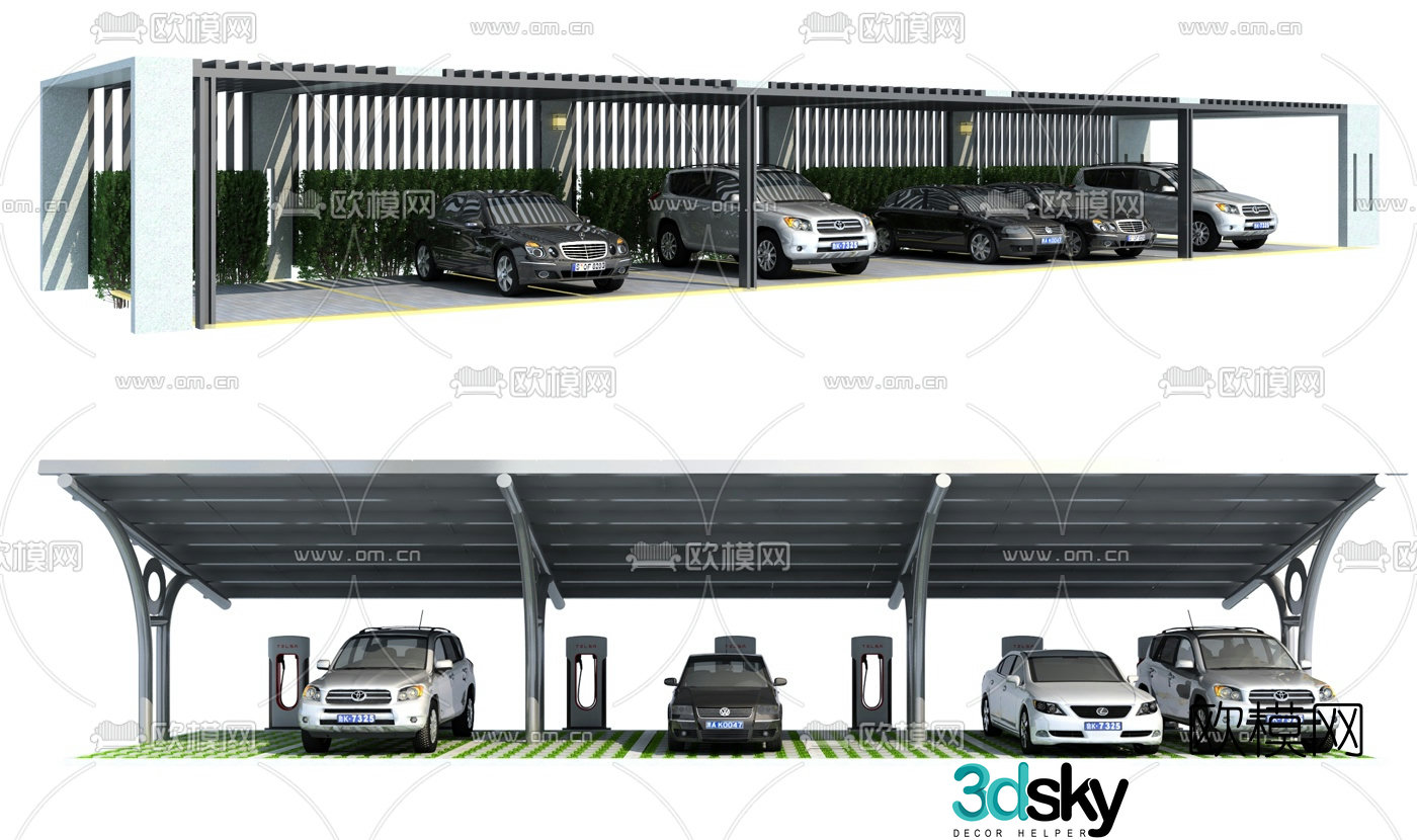 Modern parking shed charging pile 3d model