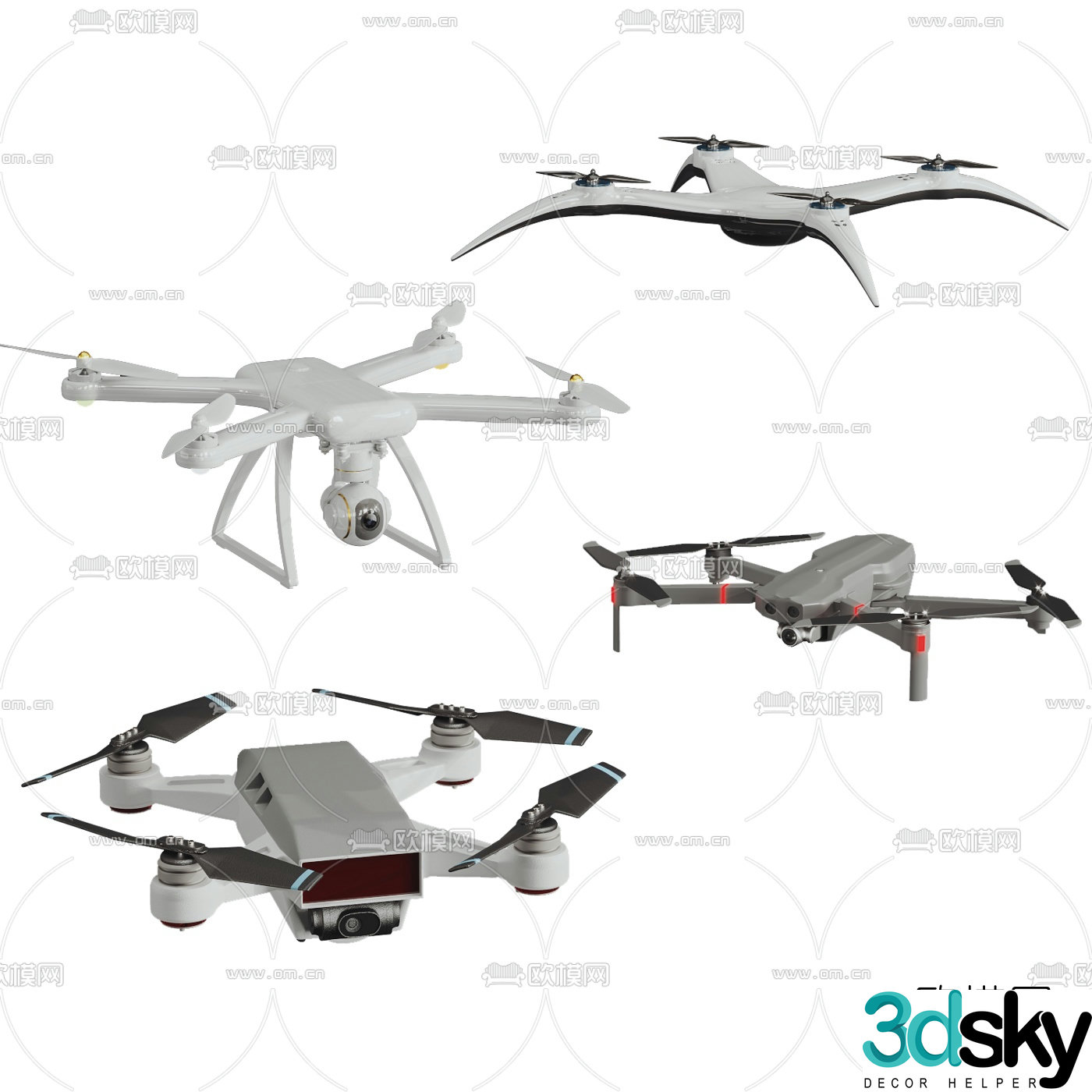 Modern aerial photography drone 3d model