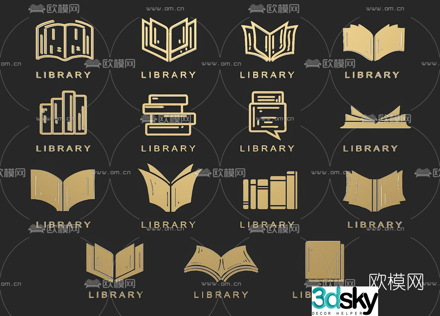 Modern library metal sign 3d model
