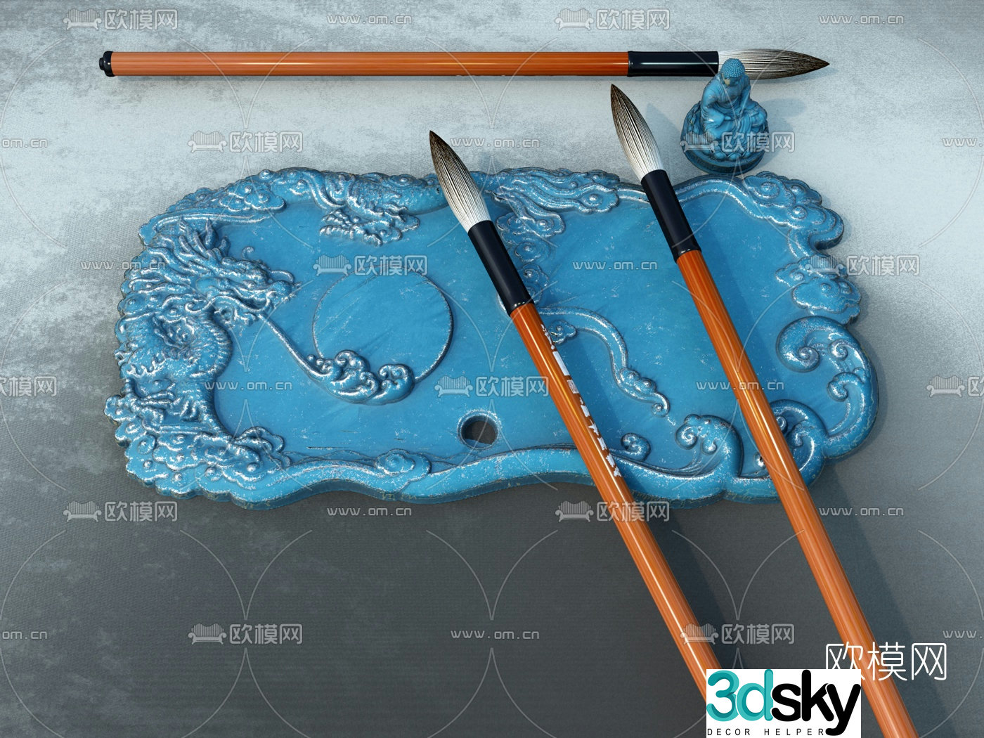 New Chinese style inkstone and brush 3D model