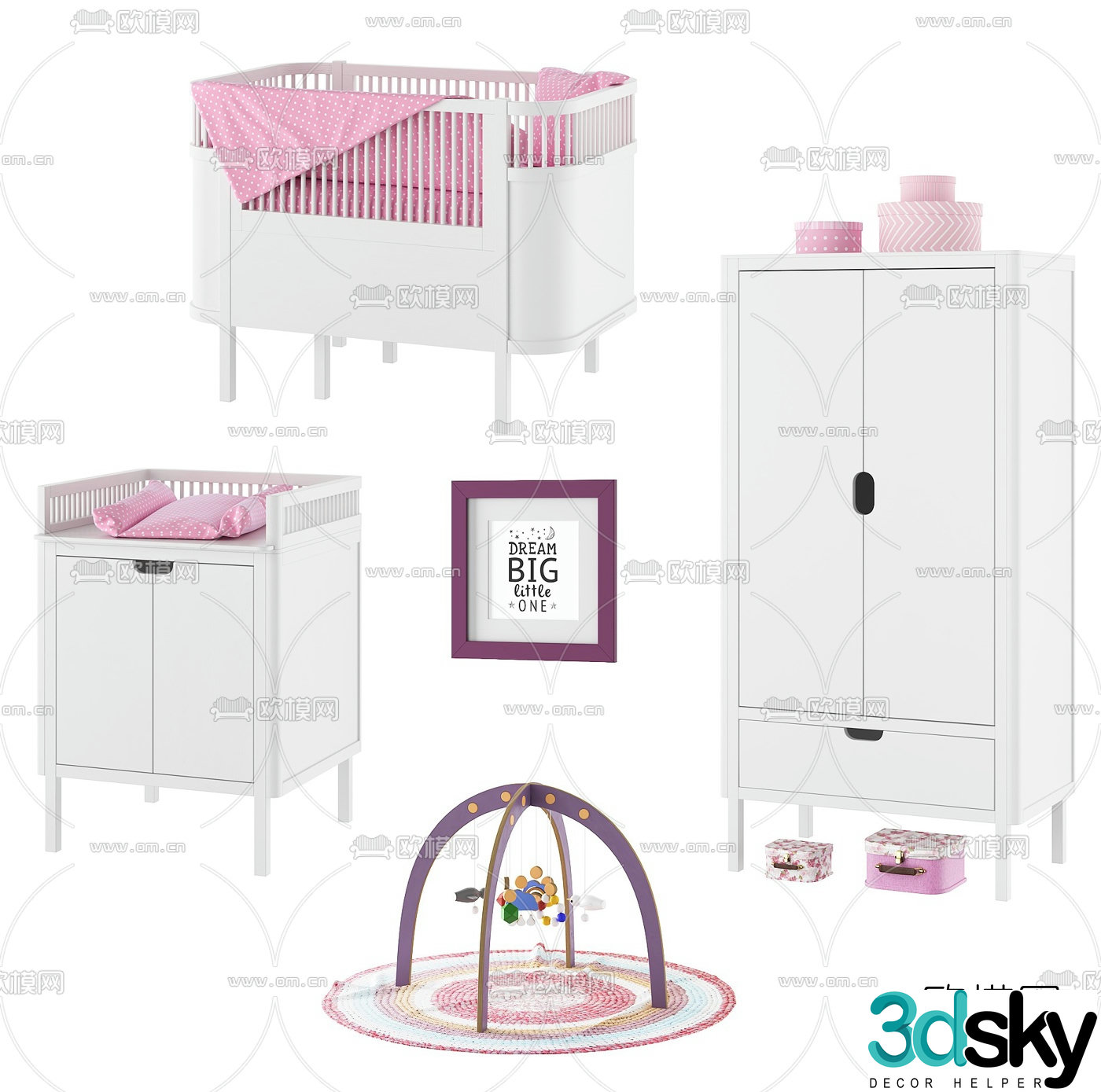 Modern children cabinet crib toys 3d model