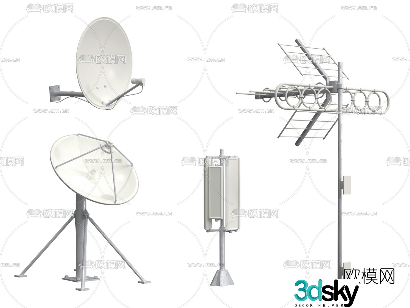 Modern TV antenna radar signal tower 3d model