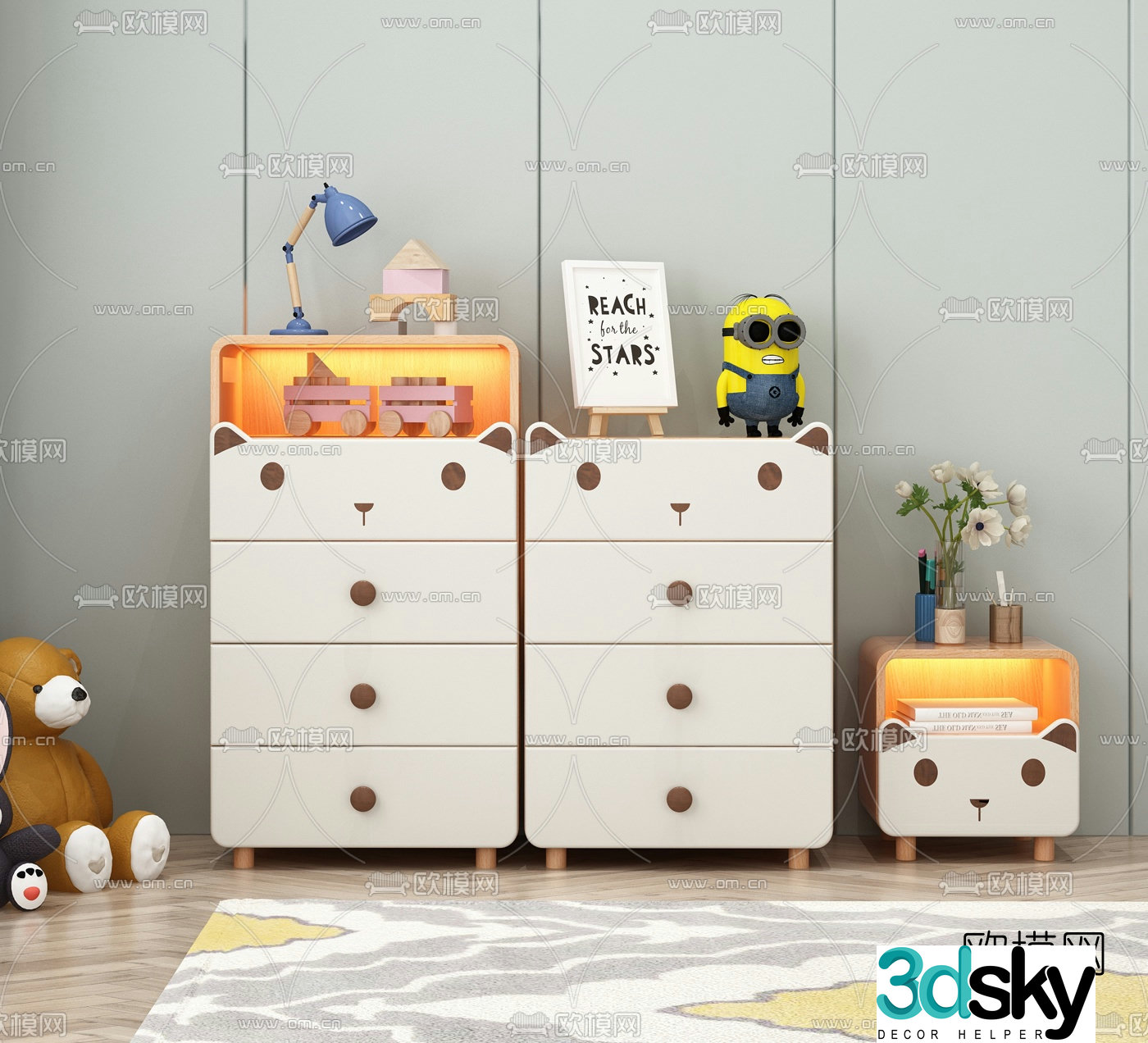 Nordic cartoon children’s chest bedside table 3d model