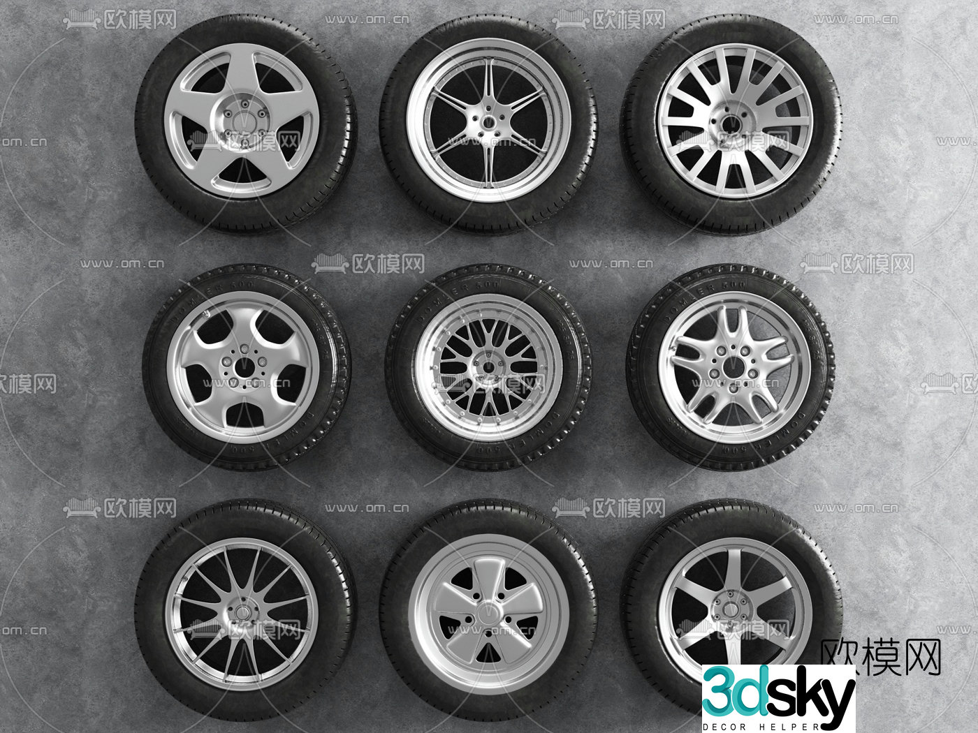 Modern car tire combination 3d model