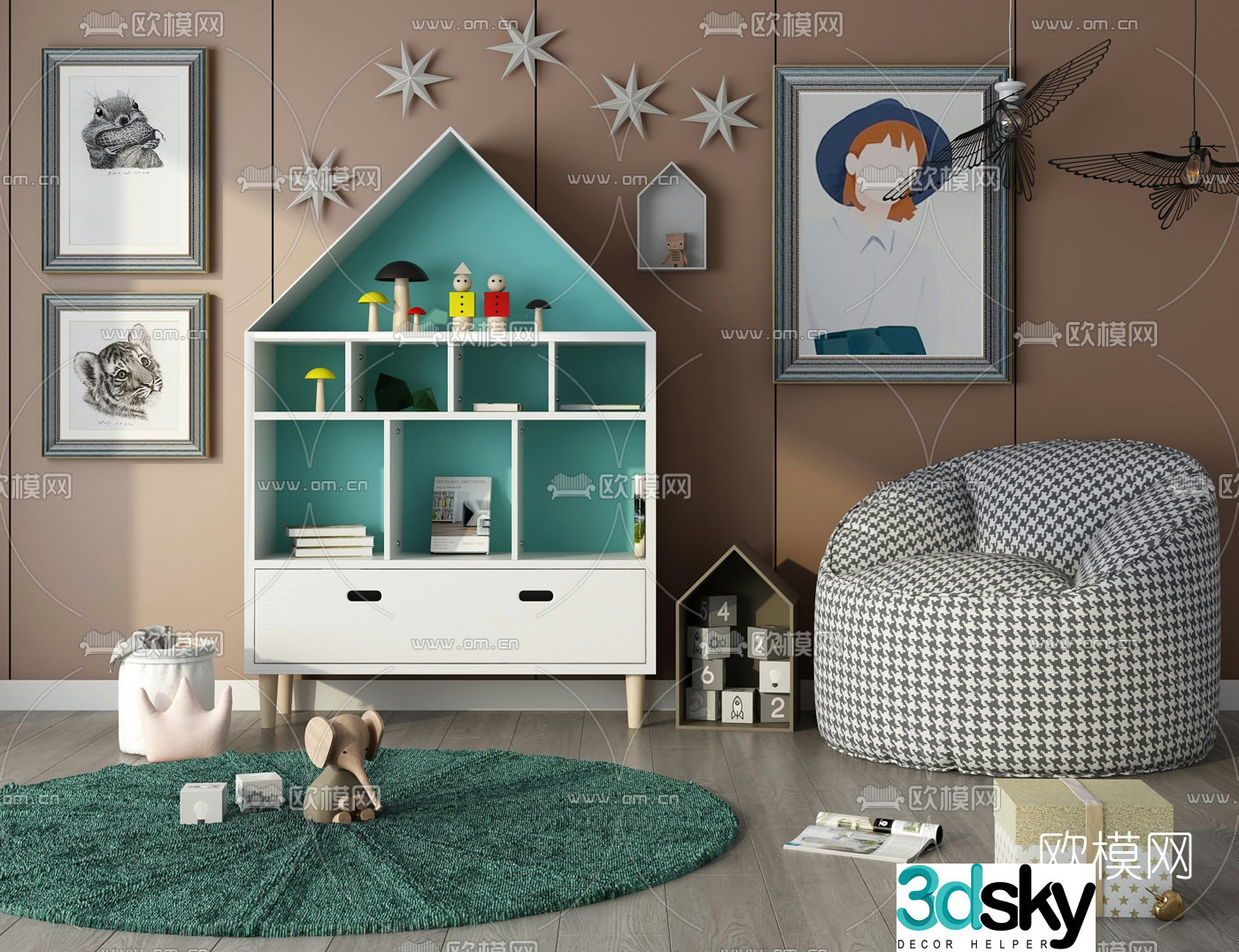 Nordic children’s toy cabinet 3d model