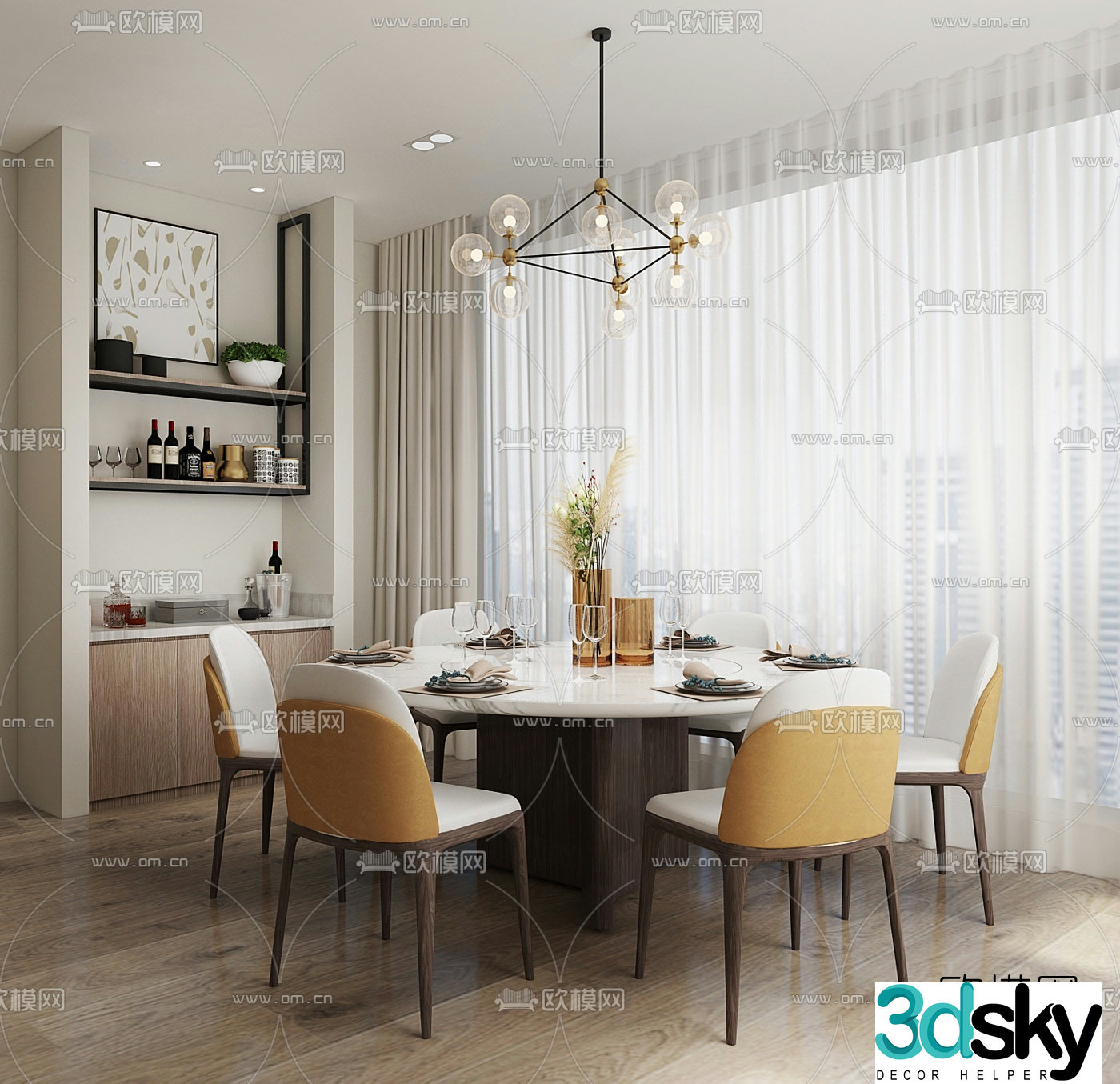 Kida design modern round dining table and chairs 3d model