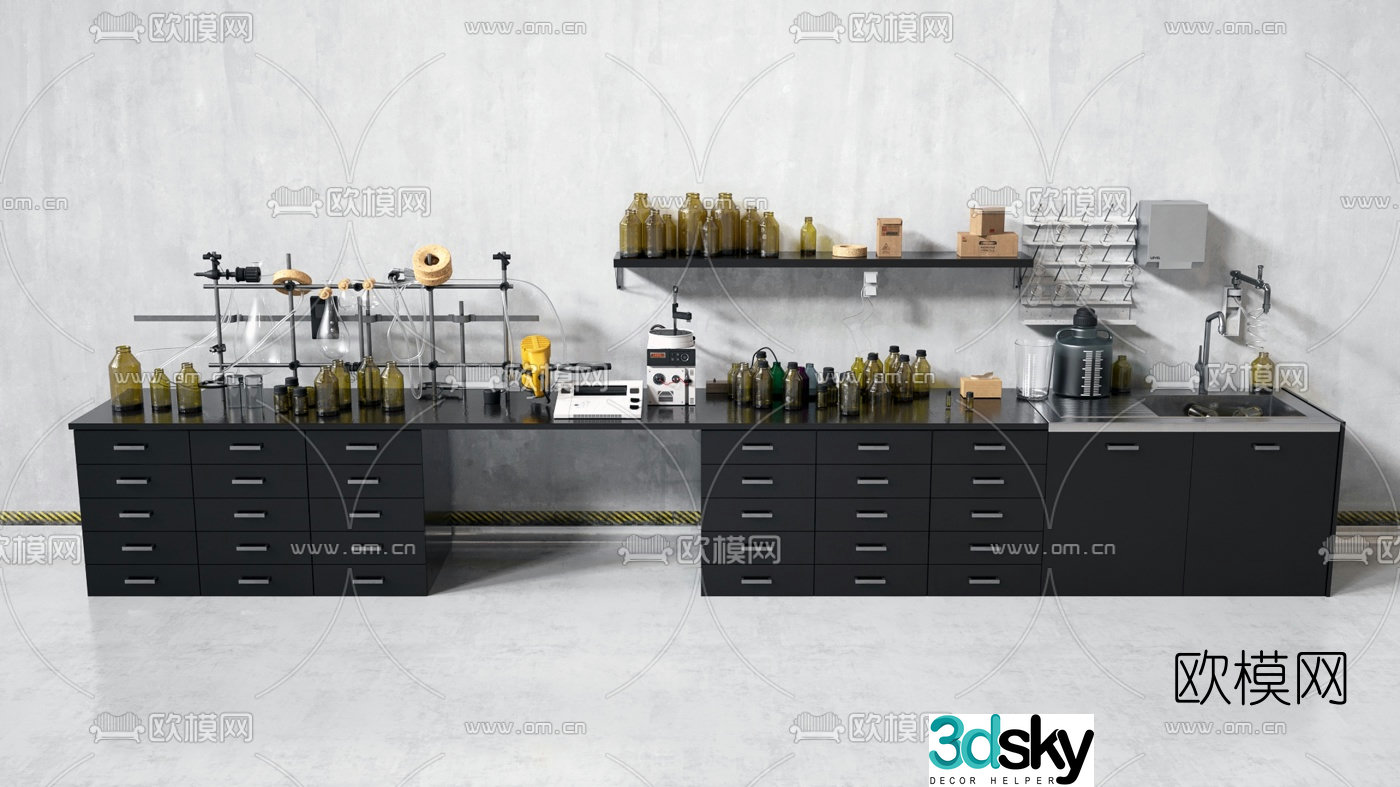 Modern chemistry laboratory equipment 3d model