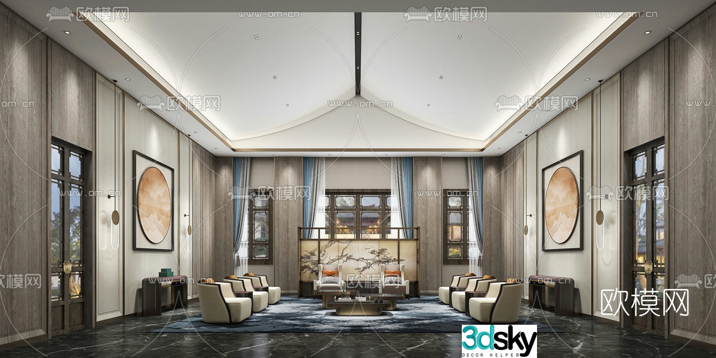 New Chinese-style hotel VIP room reception room 3D model