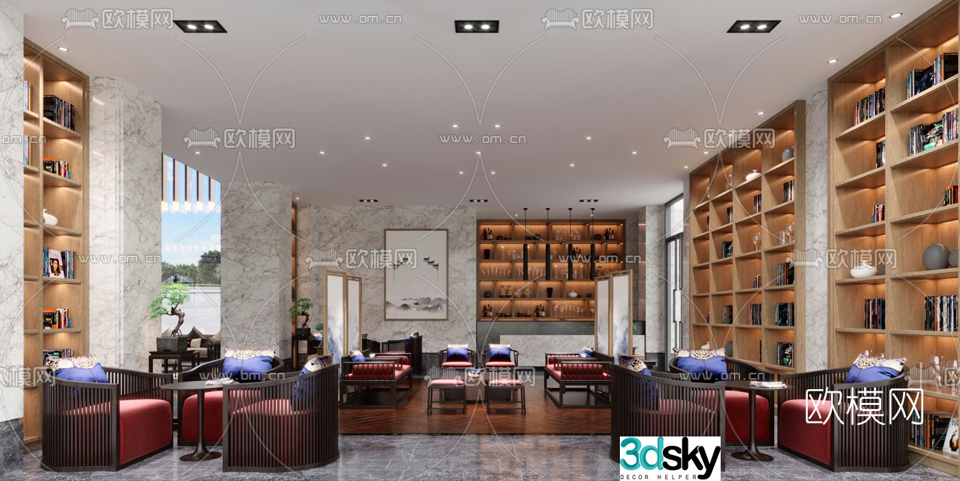 New Chinese style hotel lobby 3d model