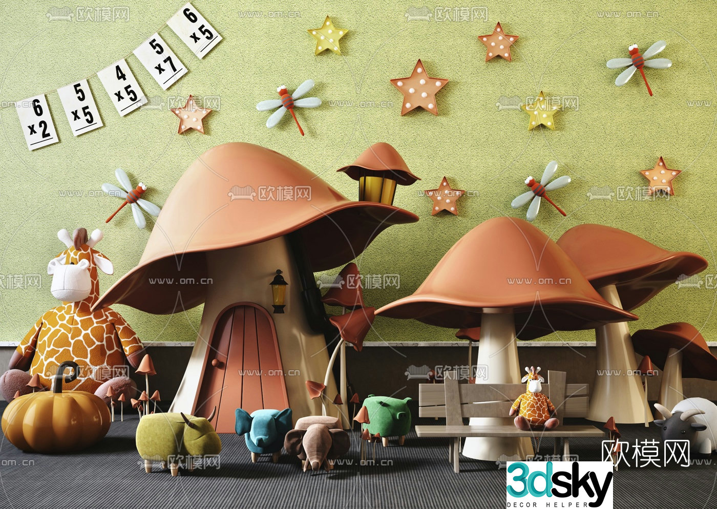 Nordic Mushroom House Children’s Chair Doll 3D Model
