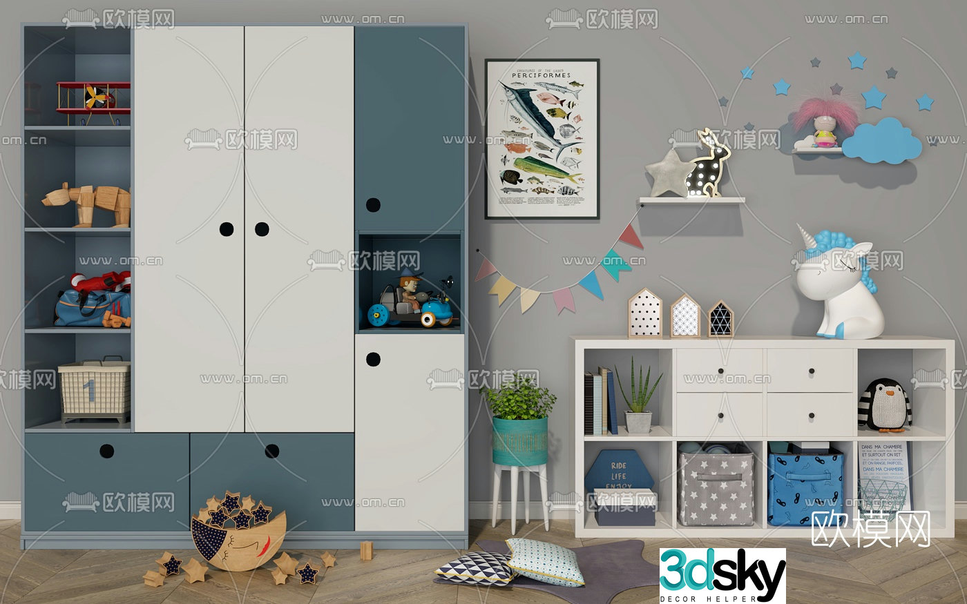 Modern children’s storage cabinet decorative cabinet 3d model