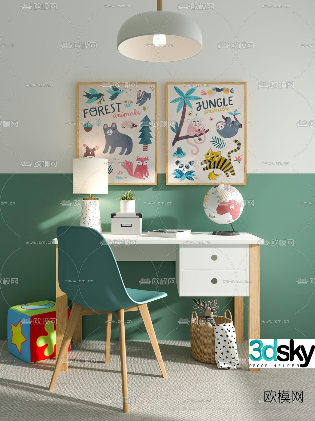Nordic children’s desk and chair 3d model