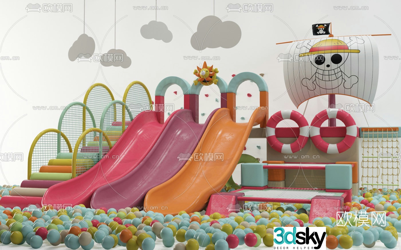Modern children's slide amusement equipment 3d model
