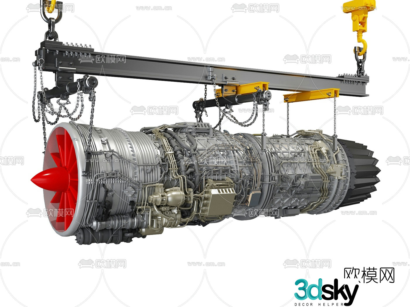 Modern aircraft engine turbine engine 3d model