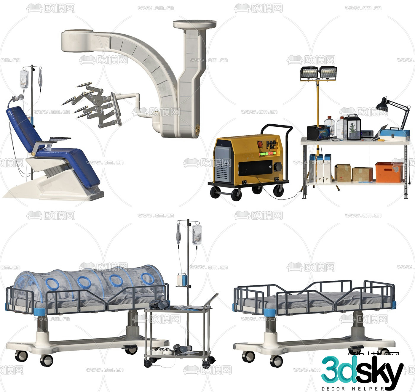 Modern medical equipment hospital bed 3d model