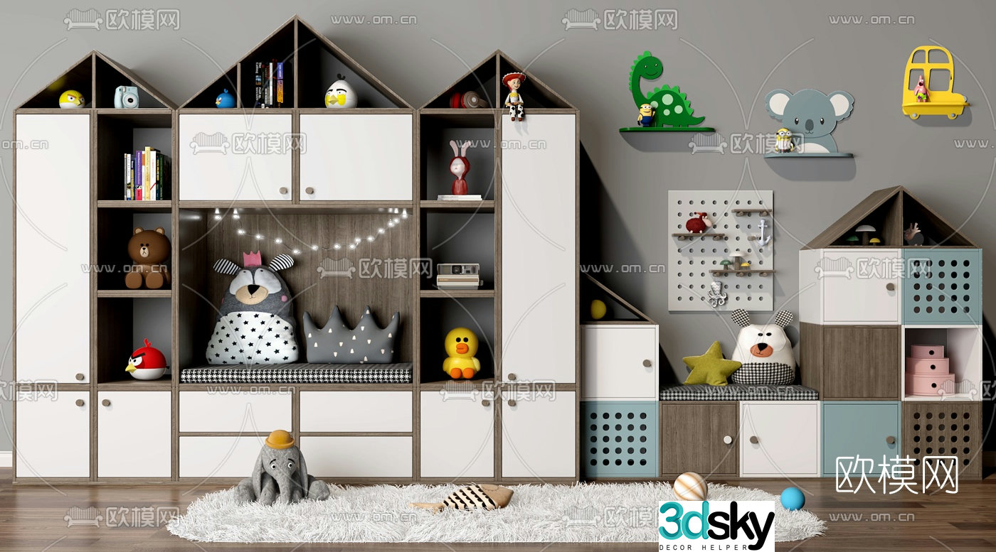 Modern children’s bookcase decorative cabinet 3d model