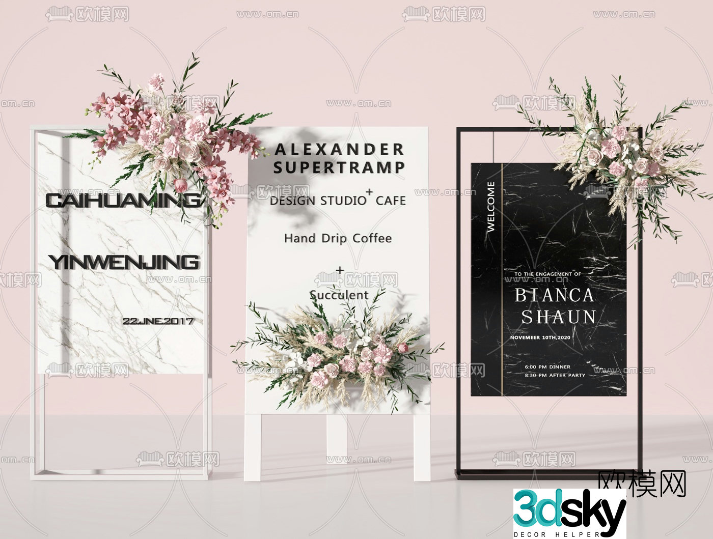 Nordic flower display sign 3d model