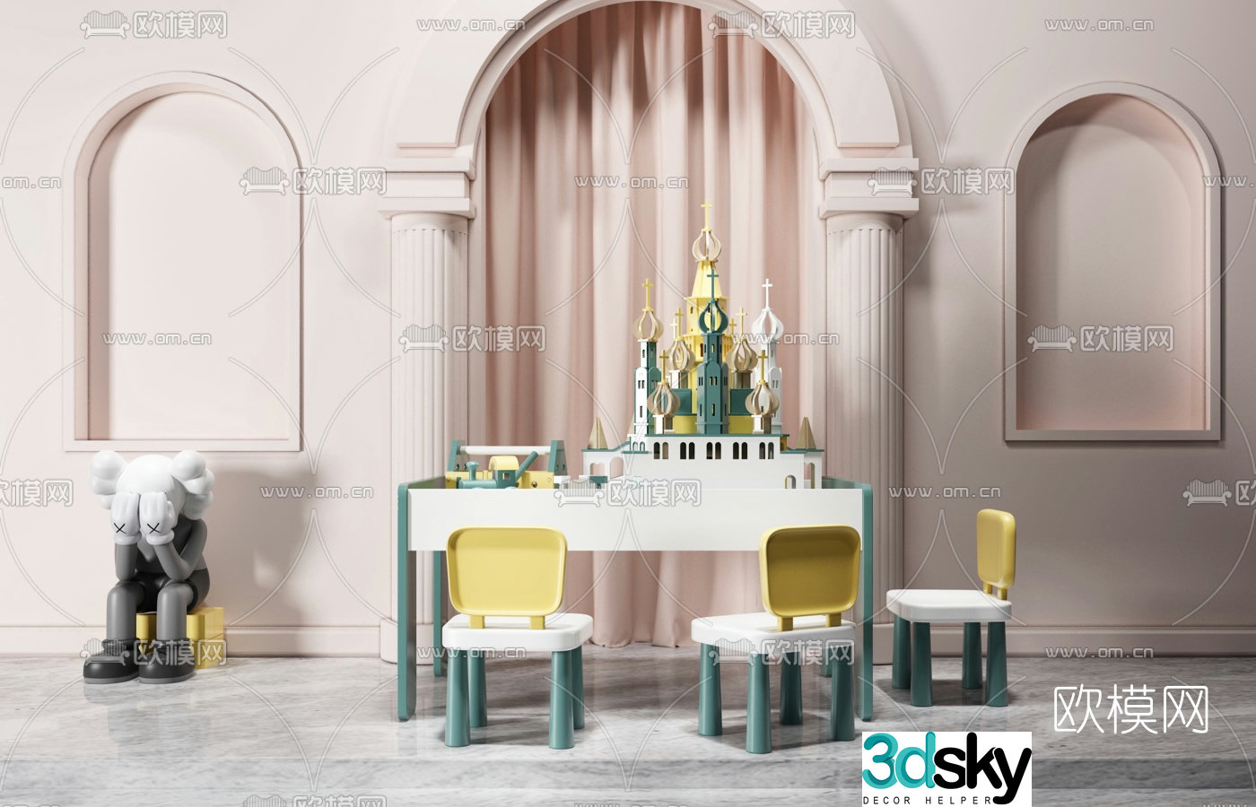 Simple European simple children’s toy table and chair 3D model